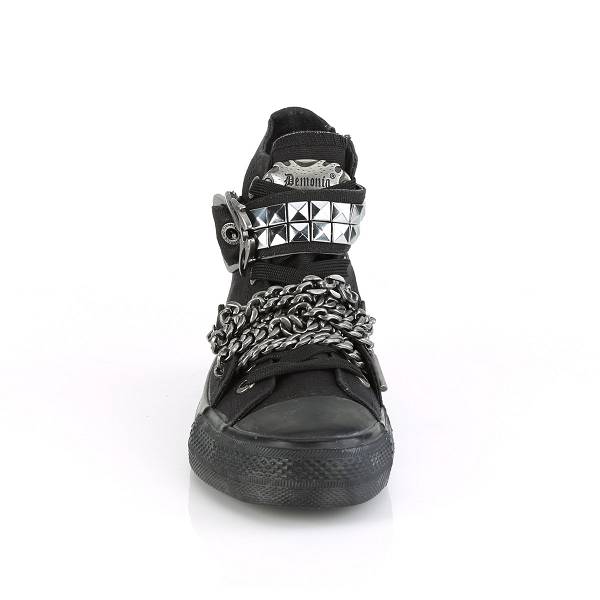 Demonia Deviant-110 Black Canvas Schuhe Herren D139-625 Gothic Hohe Sneakers Schwarz Deutschland SALE